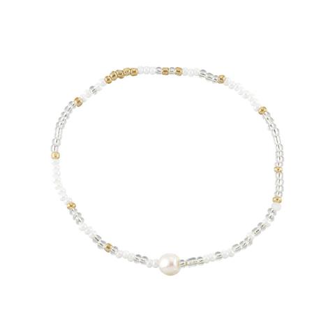 Gold, White & Silver Seedbead Pearl Stretch Anklet