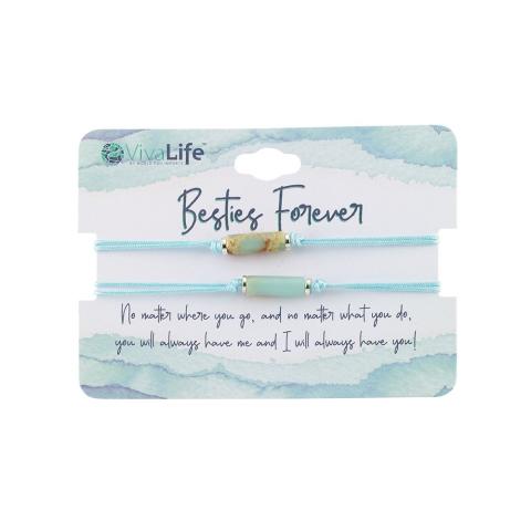 “Best Friends” Natural Stone Set of 2 Bracelets on Card