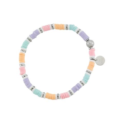 Striped Fimo & Miracle Bead Stretch Bracelet