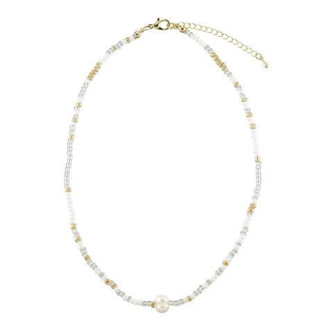 Gold, White & Silver Seedbead Pearl Necklace