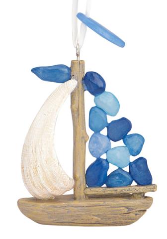 Resin Ornament Sea Glass Sailboat