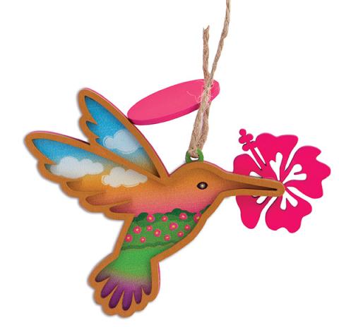 Laser Cut Wood Ornament Hummingbird W / Tag