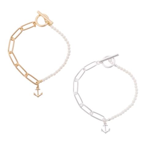 202146 Pearl Link Chain Anchor Bracelet