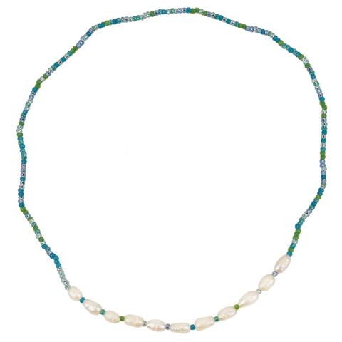 314150 Blue. Seedbead Rice Pearl Necklace