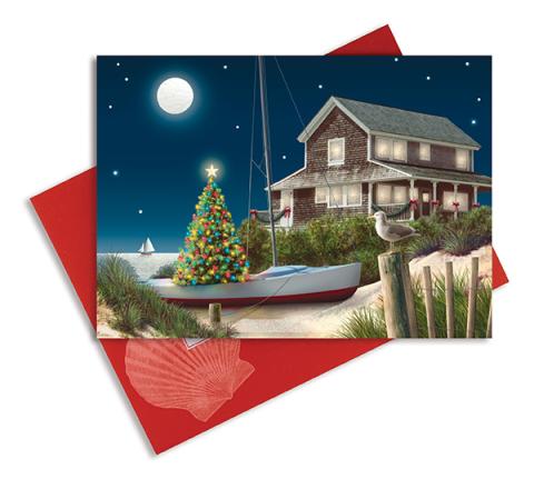 Embelished Christmas Cards - Moonlit Beach House