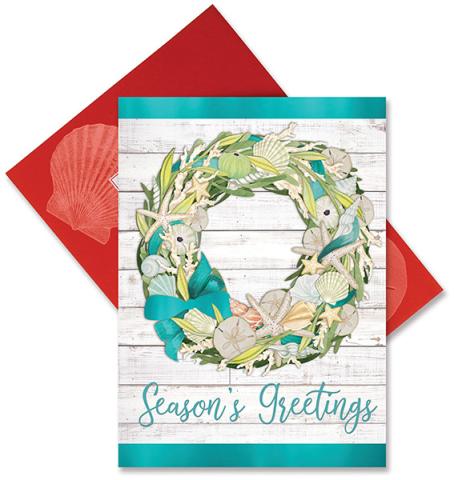 Embelished Christmas Cards - Coastal Wreath
