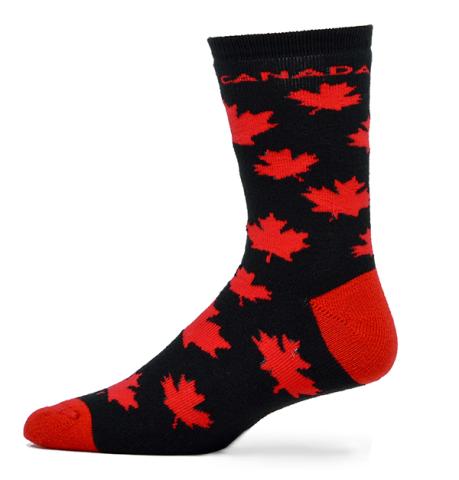 Canada Maple Leaf Black Socks Adult 9-11