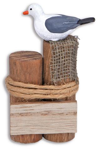 Handcrafted Wooden Magnet - Seagull on Pilings