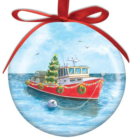 Ball Ornament - Lobster Boat w/Tree