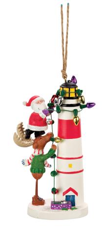 Resin Ornament - Moose Santa Lighthouse