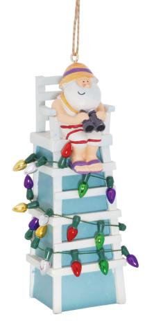 Resin Ornament - Santa w/Lifeguard Chair