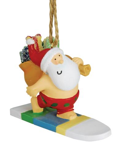 Resin Ornament - Santa Surfing