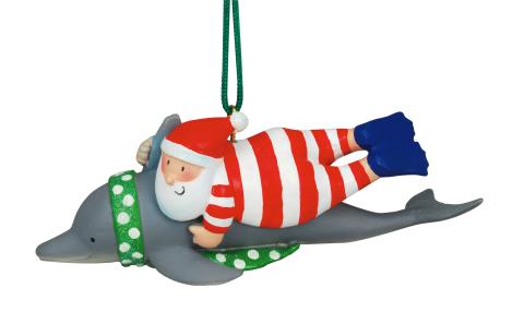 Resin Ornament - Santa Swimming w/Dolphin