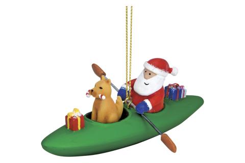 Resin Ornament - Dog in Kayak w/Santa