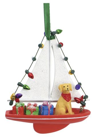 Resin Ornament - Dog in Sailboat w/Lights