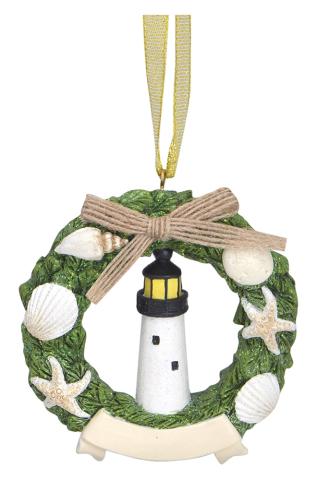 Resin Ornament - Lighthouse in Wreath