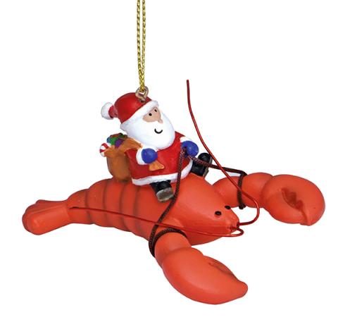 Resin Ornament -  Santa Riding Lobster