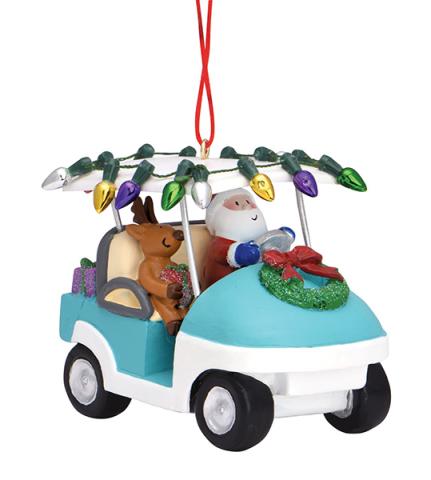 Resin Ornament - Santa in Golf Cart w/Lights