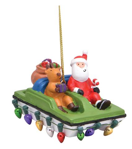 Resin Ornament - Paddle Boat Santa w/Lights
