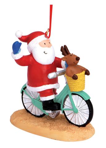 Resin Ornament - Santa & Friend Riding Bicycle