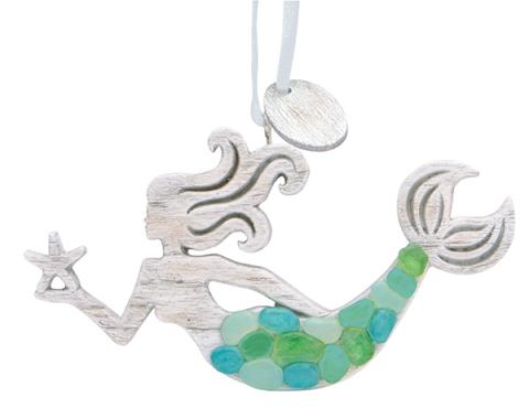Resin Ornament - Wood & sea Glass Mermaid