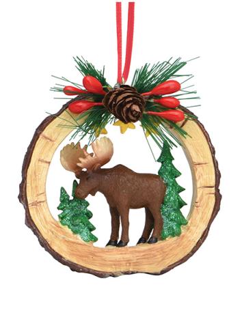 Resin Ornament - Wood Slice w/Moose