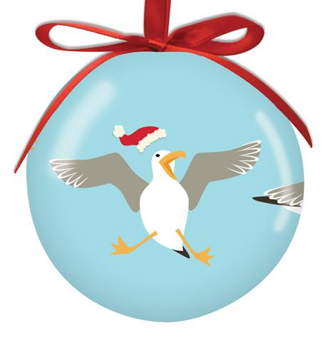 Ball ornament - Seagulls w/ Santa hat