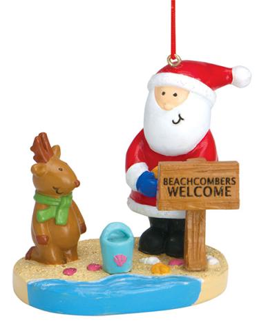 Resin Ornament Santa Beachcombing W/ Friend