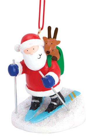 Resin Ornament Santa Skiing W / Friend