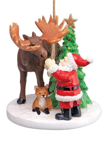 Resin Ornament Nostalgic Santa w/Moose