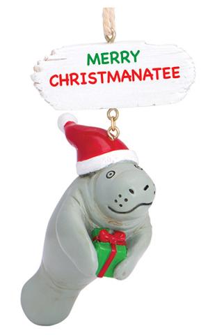 Resin Ornament Manatee W/ Present