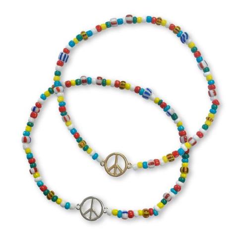 114097 Peace Sign Multi Bead Anklet