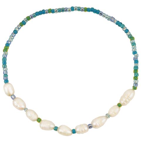 114094 Blue Seedbead Rice Pearl Anklet