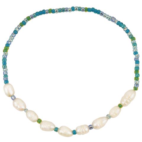 214239 Blue Seedbead Rice Pearl Bracelet