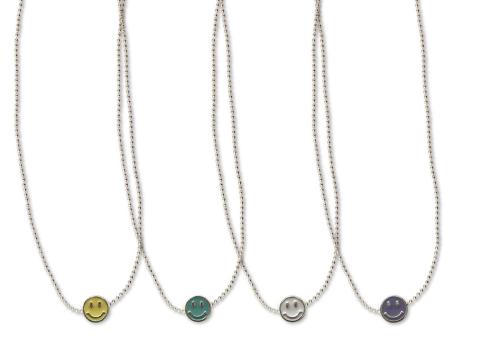 301675 Enamel Happy Face Metal Bead Necklace