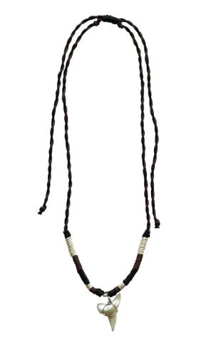 307391Black Brown Cream Linen Shark Tooth Necklace