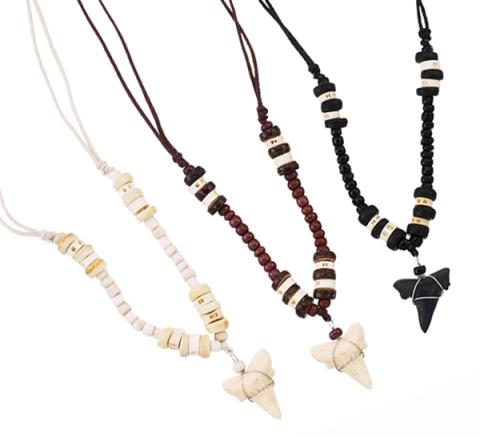 307239 Linen Glass Bone Shark Tooth Necklace