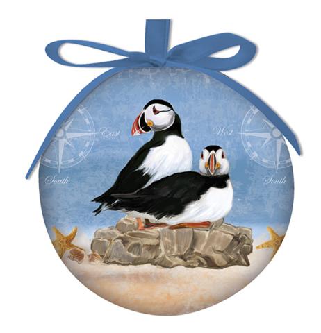 Ball Ornament - Puffins on Rocks