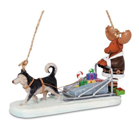 Resin Ornament - Moose Driving Dog Sled