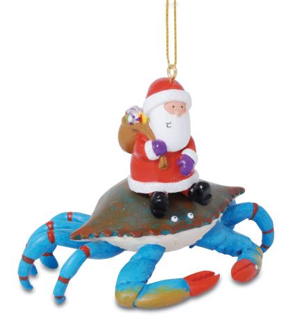 Resin Ornament - Blue Crab w/Santa