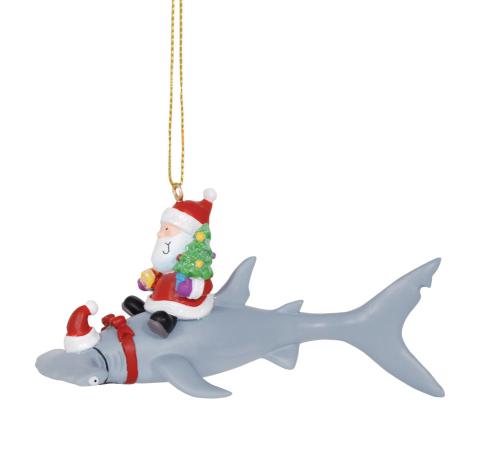 Resin Ornament - Santa Riding Hammerhead Shark