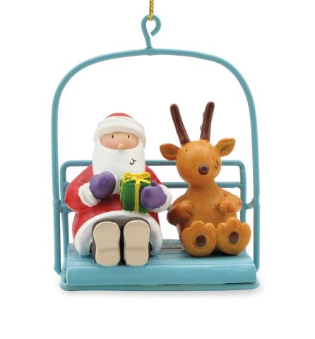 Resin Ornament - Santa on Chairlift