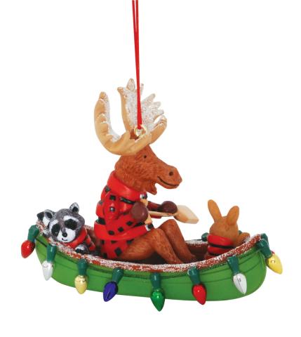Resin Ornament - Moose & Friends in Canoe