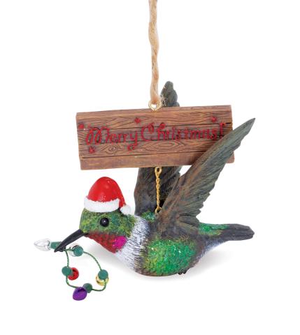 Resin Ornament - Hummingbird w/Santa Hat