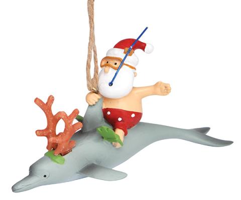 Resin Ornament - Santa Riding Dolphin