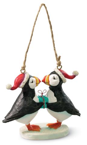 Resin Ornament - Puffins w/ Present