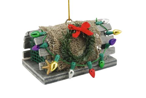 Wood Ornament - Lobster Trap w/Lights