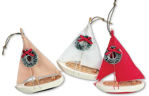 Wood Ornament - Sailboat Assorted Colours