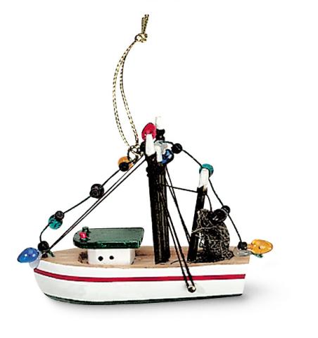 Wood Ornament - Shrimp Boat w/Lights