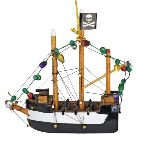 Wood Ornament - Pirate Ship with Lights